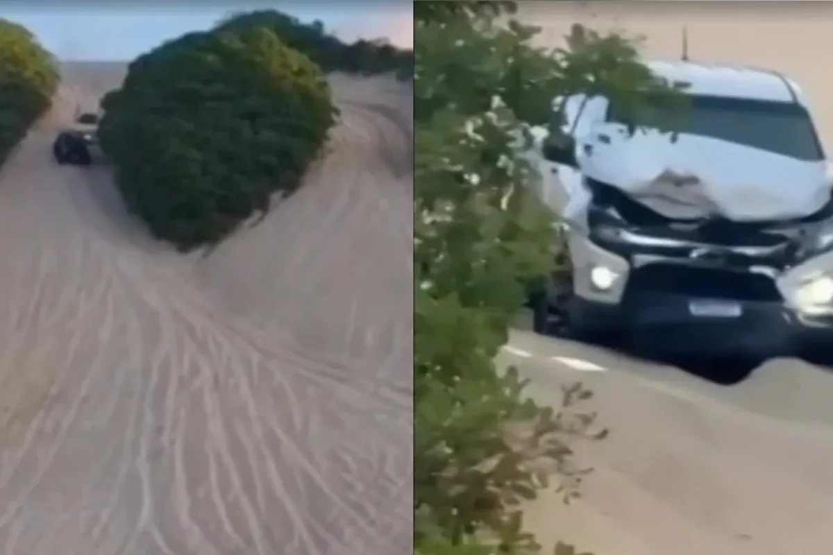 Dois veículos colidem em duna na praia de Búzios, no RN