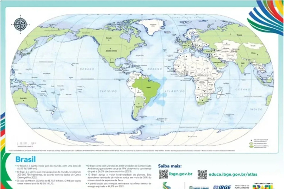 Mapas do IBGE destacam o Hemisfério Sul e reposicionam o Brasil